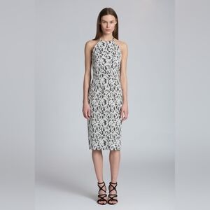 Shoshanna Lace Halter Dress A-Line Backless Ivory & Black Size 10 Cocktail Party